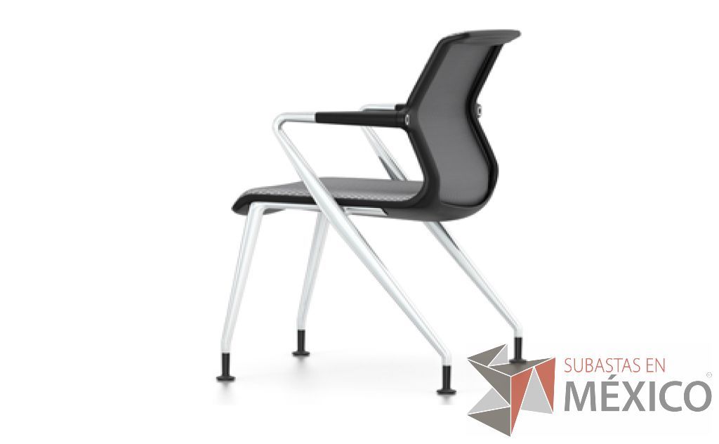 Lote 080 - Unix chair. Respaldo y asiento con tela color gris, bastidor posterior negro y estructura de aluminio pulido.