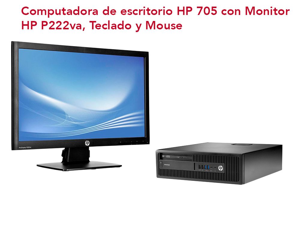 Lote 003 - Computadora HP EliteDesk 705 con Monitor HP Full HD, incluye Windows 10 Pro