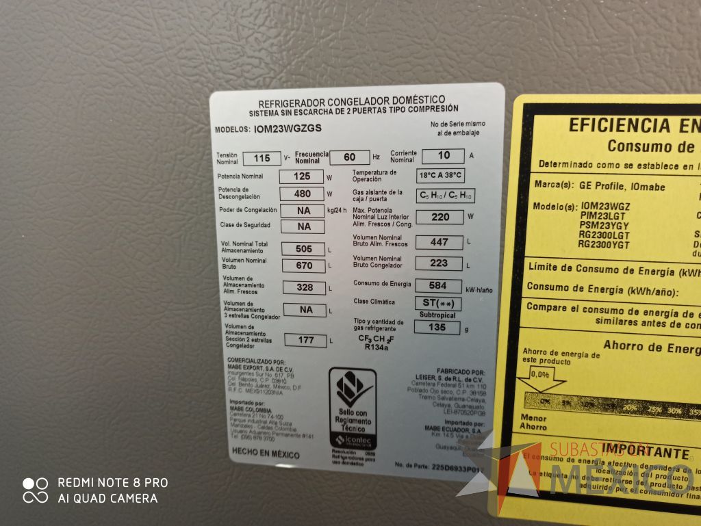Lote 087 - Refrigerador marca Mabe ,con 2 puertas . Modelo: IOM23WGZGS - Imagen 15