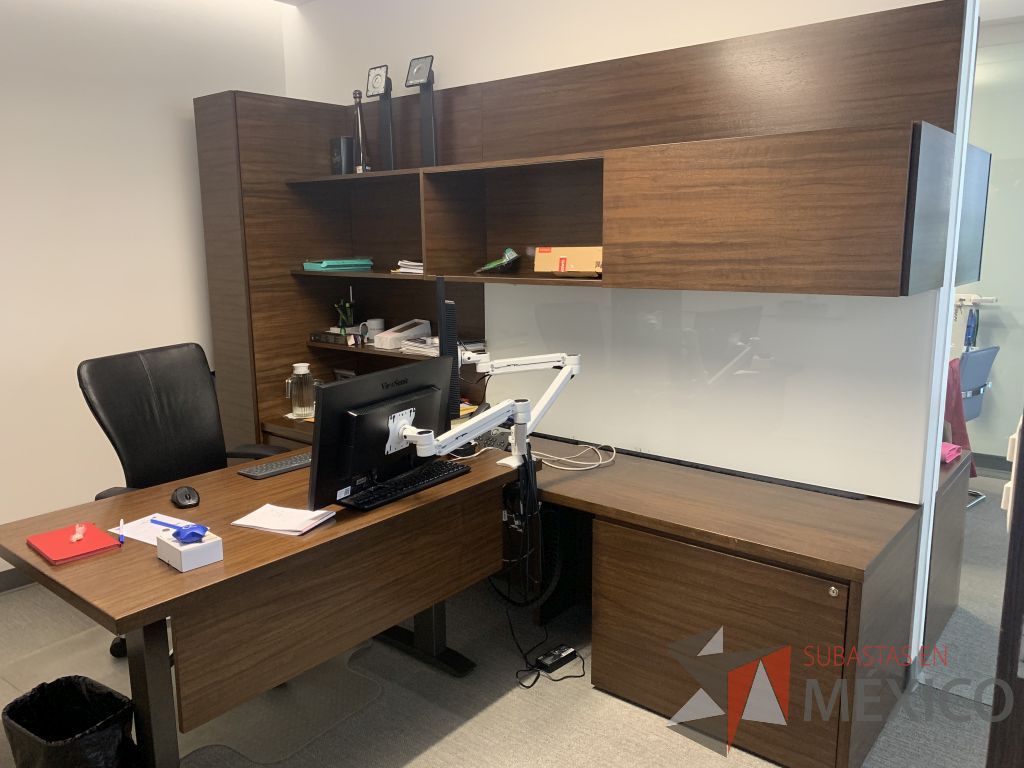 Lote 051 - Oficina ejecutiva con Escritorio, Gabinete, Credenza, Librero Empotrado