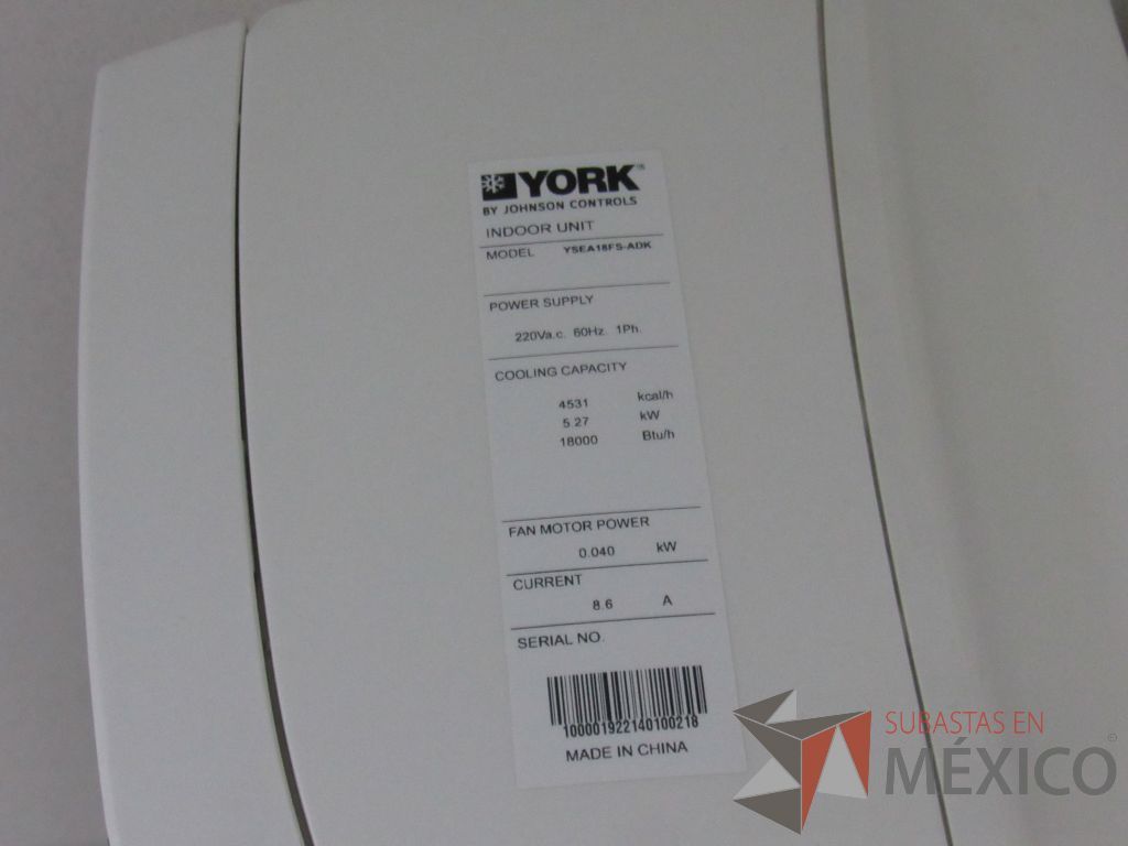 Lote 046 - Aire Acondicionado, Modelo: YSEAT18FS ADK, Marca: York - Imagen 4
