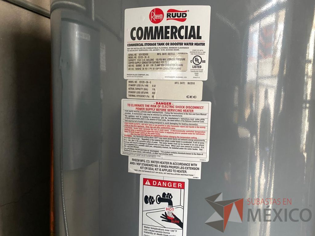 Lote 167 - Calentadores de agua, capacidad de 119.9 Galones, 150 PSI, Marca: RUUD, Modelo: ES120-36-G - Imagen 16