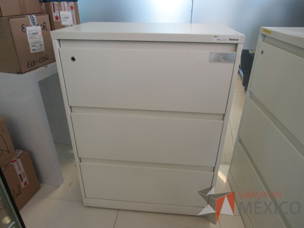 Lote 012 - 2 Archivero horizontal metálicas de 3 cajones con cubierta color blanco