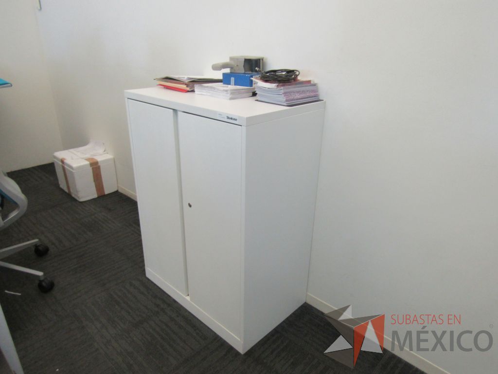 Lote 066 - 2 Gabinetes metálicos de 2 puertas, 2 entrepaños y cubierta color blanco