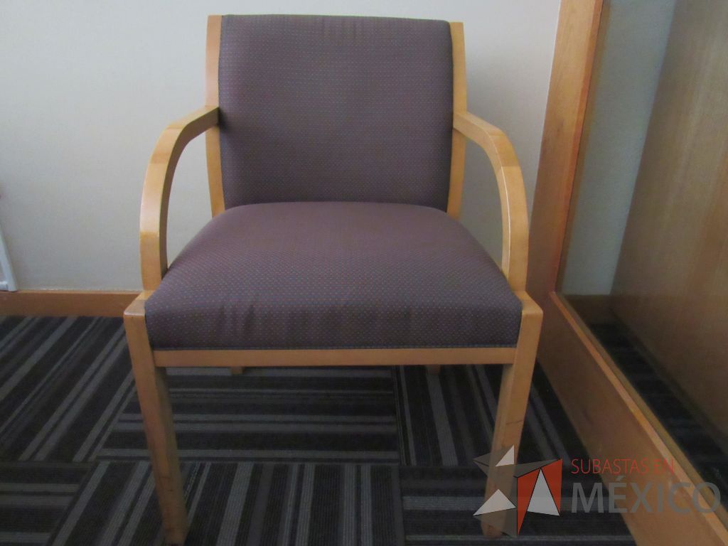 Lote 048 - 28 Sillas de visita con 4 patas, descansabrazos en madera, asiento y respaldo en tela