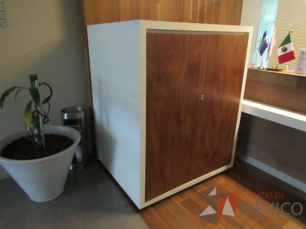 Lote 050 - Gabinete alto color blanco y puertas de madera color café