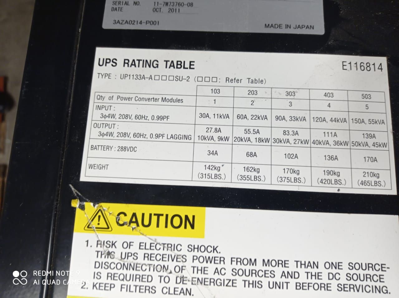 Lote 088 - UPS, Modelo: UP1133A-A403SU-2, Marca: Mitsubishi Electric y Mando de baterias - Imagen 5