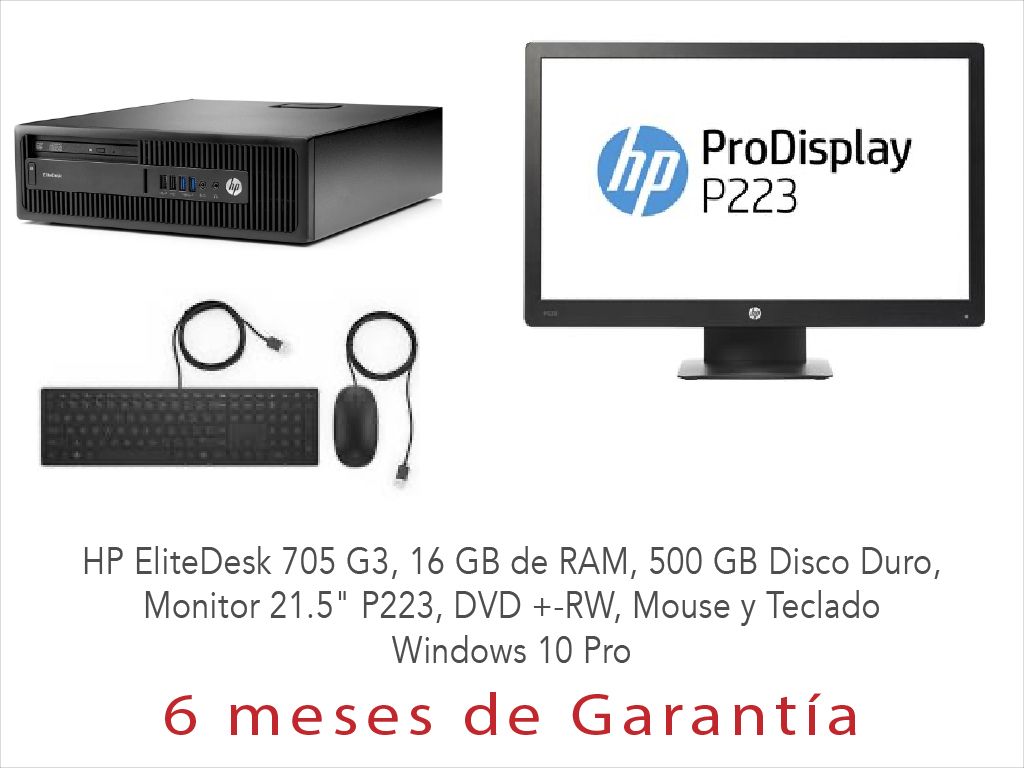 Lote 002 - HP EliteDesk 705 G3, 16 GB RAM, 500 GB HDD, Monitor 21.5", DVD +-RW, Teclado Mouse, Windows 10 Pro