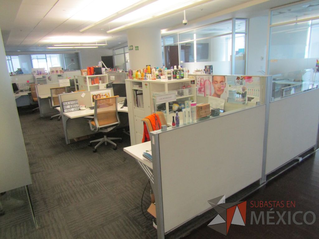 Lote 029 - Estación de trabajo para 8 personas de mampara baja con 8 gabinetes altos metálicos color blanco - Imagen 2