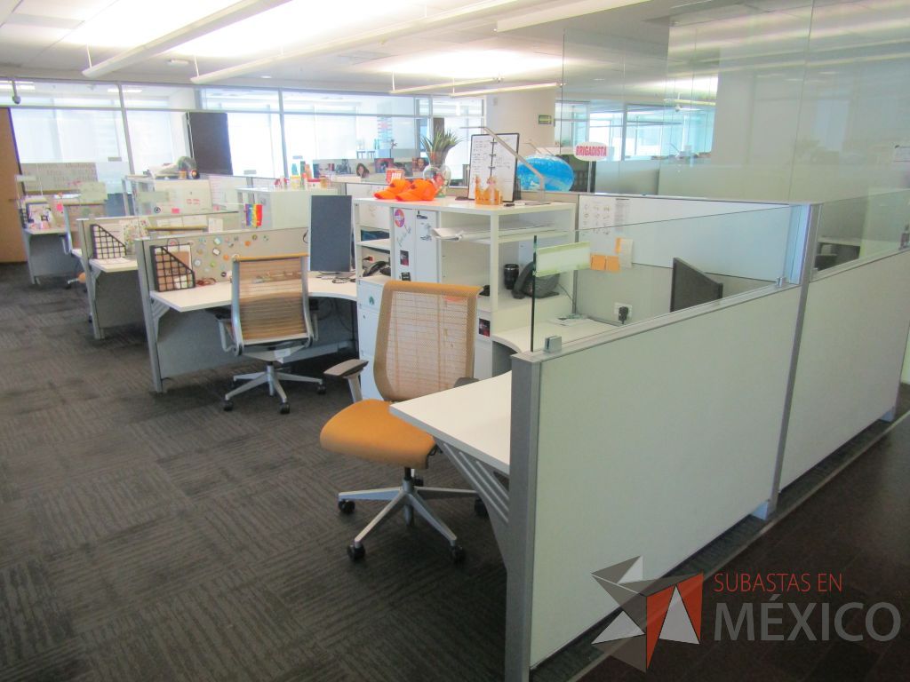 Lote 069 - Estación de trabajo para 10 personas de mampara baja con 10 gabinetes altos metálicos color blanco - Imagen 5