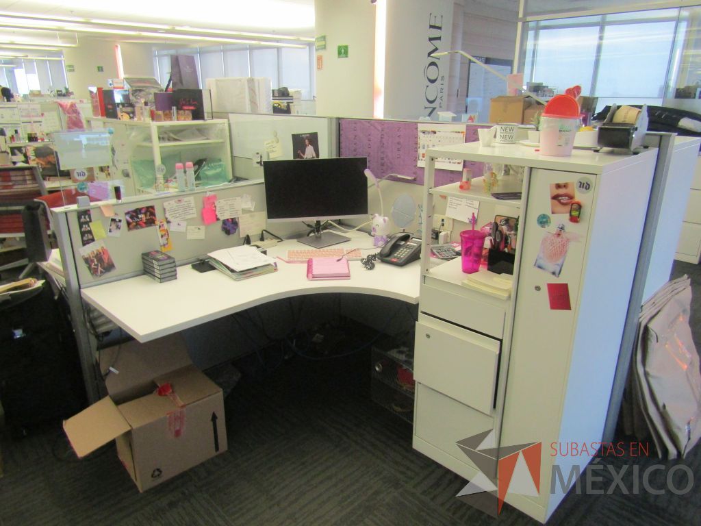 Lote 098 - Estación de trabajo para 6 personas con 6 gabinetes altos metálicos color blanco - Imagen 11