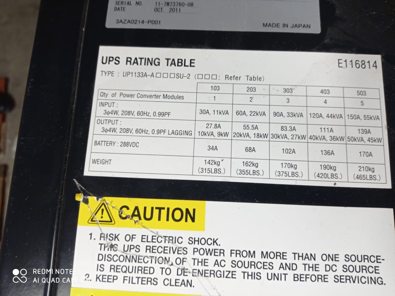 Lote 088 - UPS, Modelo: UP1133A-A403SU-2, Marca: Mitsubishi Electric y Mando de baterias - Imagen 43