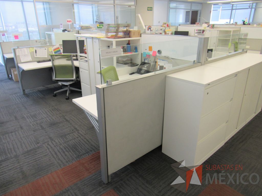 Lote 067 - Estación de trabajo para 6 personas con 6 gabinetes altos de 3 cajones, 1 puerta y 1 entrepaño color blanco. - Imagen 11