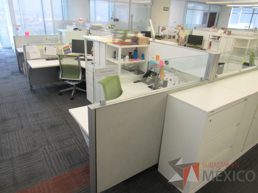 Lote 067 - Estación de trabajo para 6 personas con 6 gabinetes altos de 3 cajones, 1 puerta y 1 entrepaño color blanco. - Imagen 12