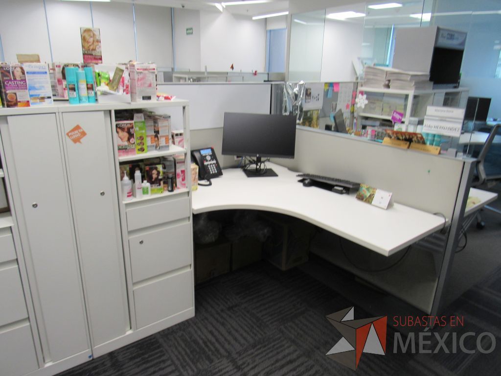 Lote 054 - Estación de trabajo para 8 personas con 8 gabinetes altos de 3 cajones, 1 puerta y 1 entrepaño color blanco. - Imagen 15