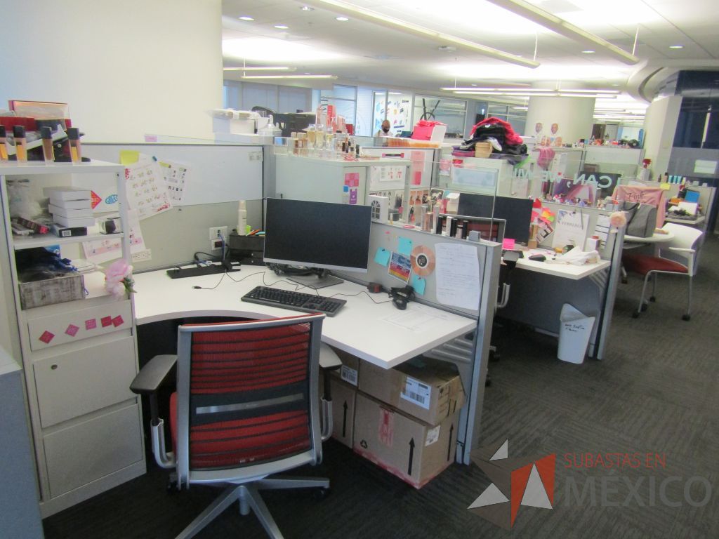 Lote 074 - Estación de trabajo para 6 personas con 6 gabinetes altos de 3 cajones, 1 puerta y 1 entrepaño color blanco. - Imagen 5