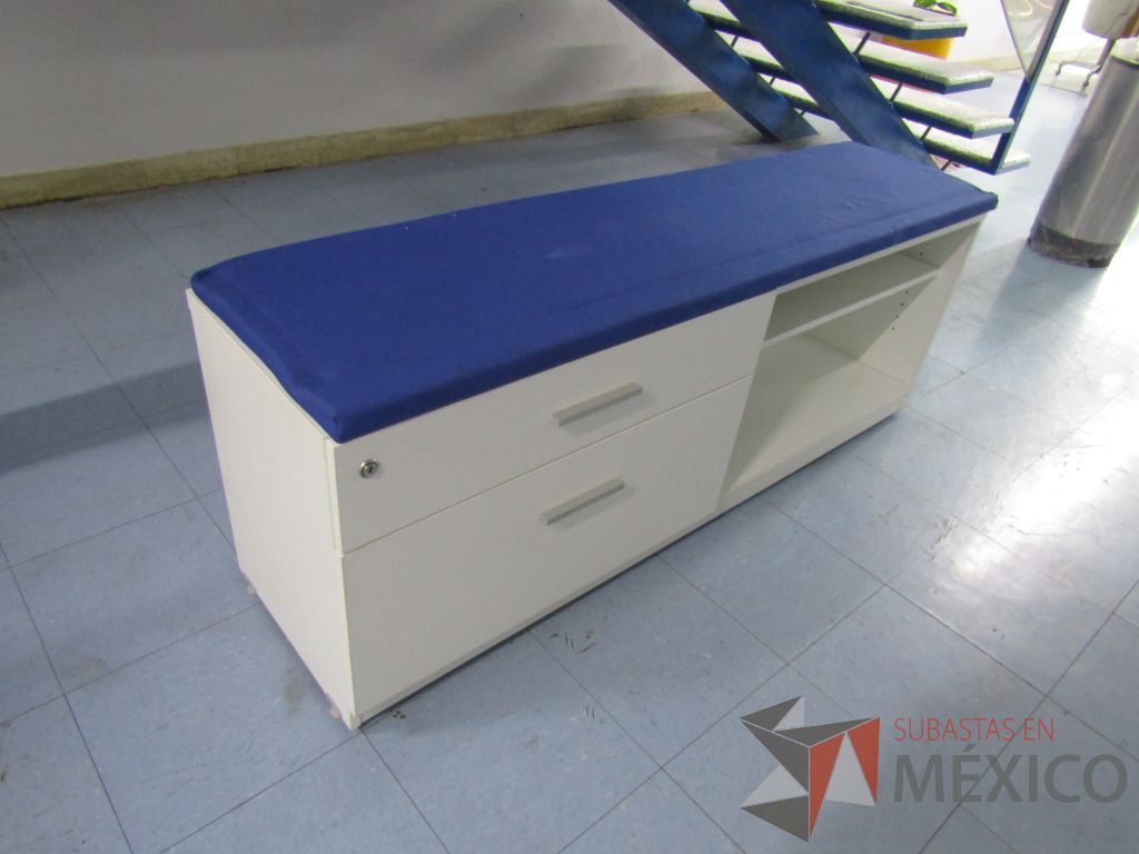 Lote 028 - 2 Credenzas con 2 cajones y 1 entrepaño con cojín en tela color azul - Imagen 8