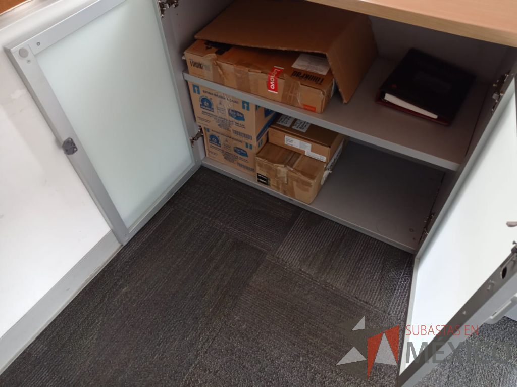 Lote 072 - Mesa de trabajo, gabinete de 2 puertas de cristal y archivero de 3 cajones - Imagen 10