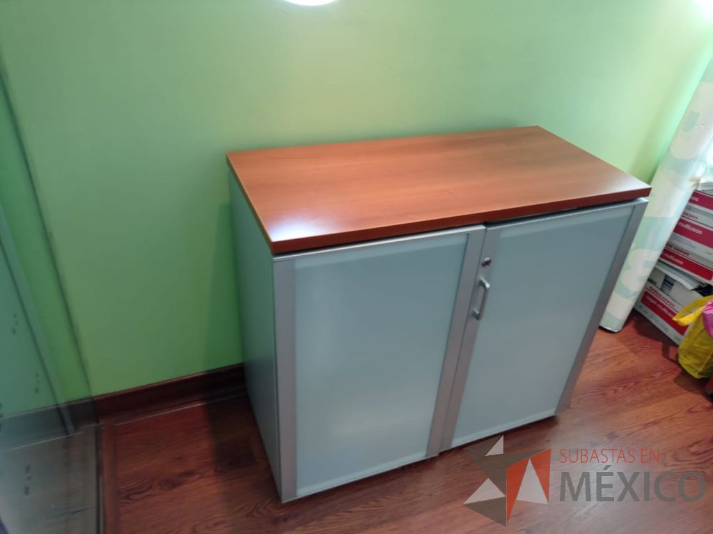 Lote 008 - Gabinete metálico con 2 puertas de vidrio y cubierta color café - Imagen 7
