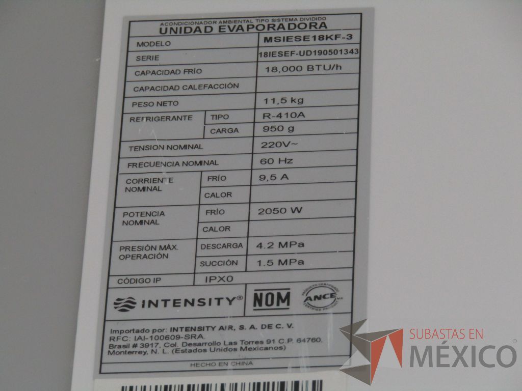 Lote 034 - Aireador INTENSITY, Modelo: MSIESE18KF3 - Imagen 12