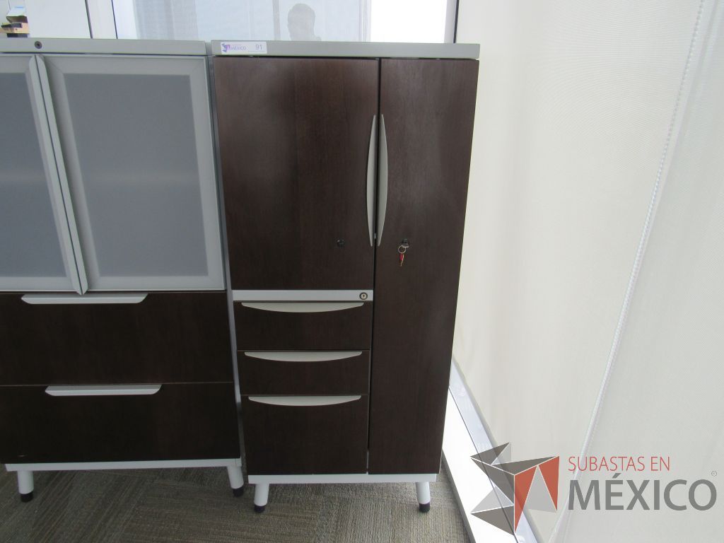 Lote 0466 - Gabinete alto con 4 patas metálicas, 2 cajones, 2 puertas y 1 entrepaño - Imagen 3