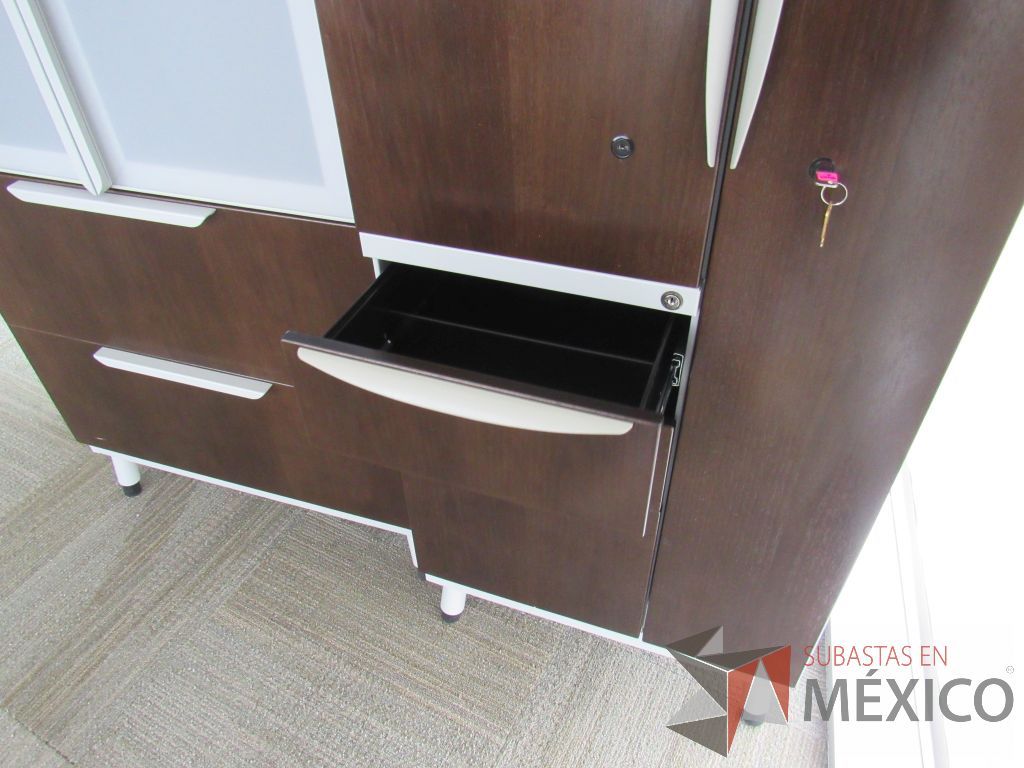 Lote 0466 - Gabinete alto con 4 patas metálicas, 2 cajones, 2 puertas y 1 entrepaño - Imagen 7