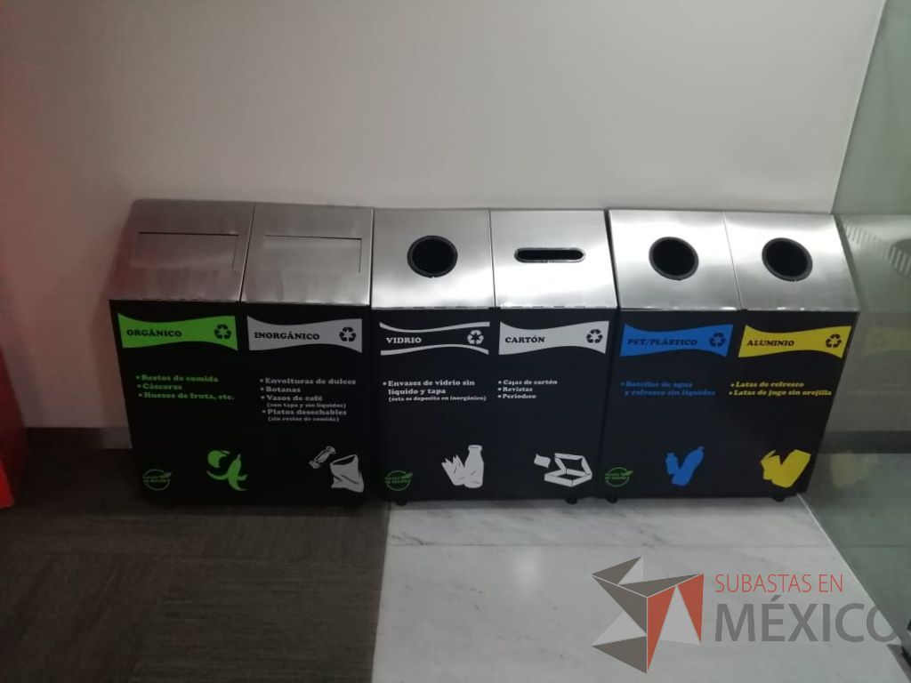 Lote 056 - Juego de 6 contenedores para residuos, Vidrio/Cartón, Plástico/Aluminio, Orgánico/Inorgánico