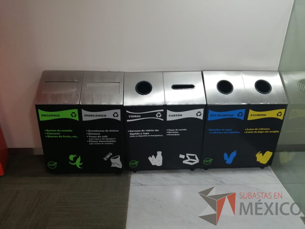 Lote 012 - Juego de 6 contenedores para residuos, Vidrio/Cartón, Plástico/Aluminio, Orgánico/Inorgánico