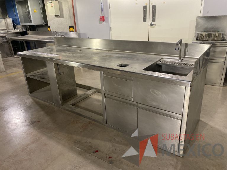 Lote 005 - Mueble con tarja de acero inoxidables 2 puertas, 1 cajón y 1 entrepaño