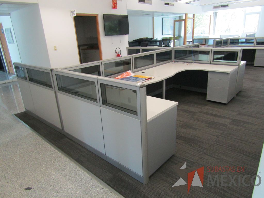 Lote 059 - Estación de trabajo para 6 personas, mampara baja con vidrio, con 6 archiveros de pedestal de 3 cajones - Steelcase - Imagen 3