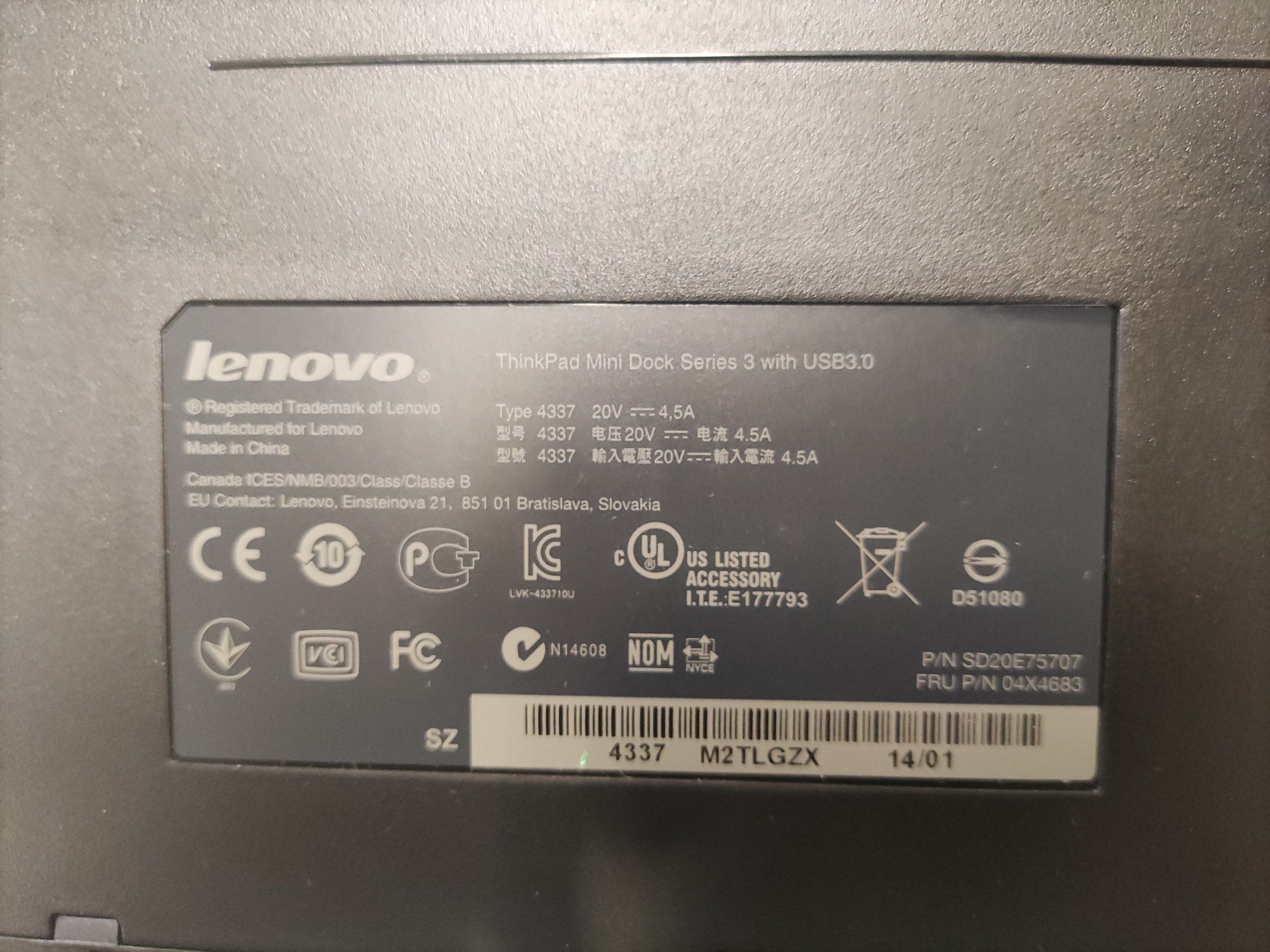 OPT 0230 - Think Pad Mini Dock Lenovo, Modelo: 4337 - Imagen 2