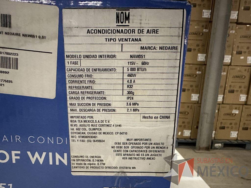 Lote 002 - Aire Acondicionado tipo Ventana NEOAIRE, Modelo: NAW051, 5000 BTU, 110-115v - Imagen 3