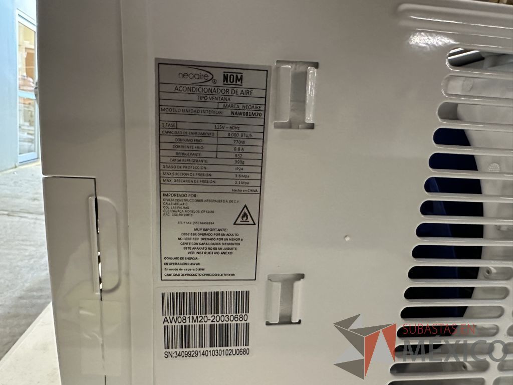 Lote 003 - Aire Acondicionado tipo Ventana NEOAIRE, Modelo: NAW081M20, 8000 BTU, 115v - Imagen 13