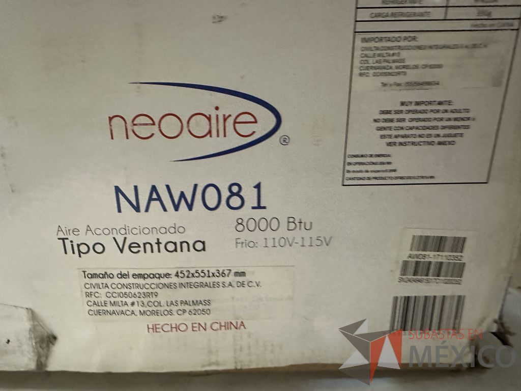 Lote 004 - Aire Acondicionado tipo Ventana NEOAIRE, Modelo: NAW081, 8000 BTU, 110-115v - Imagen 4
