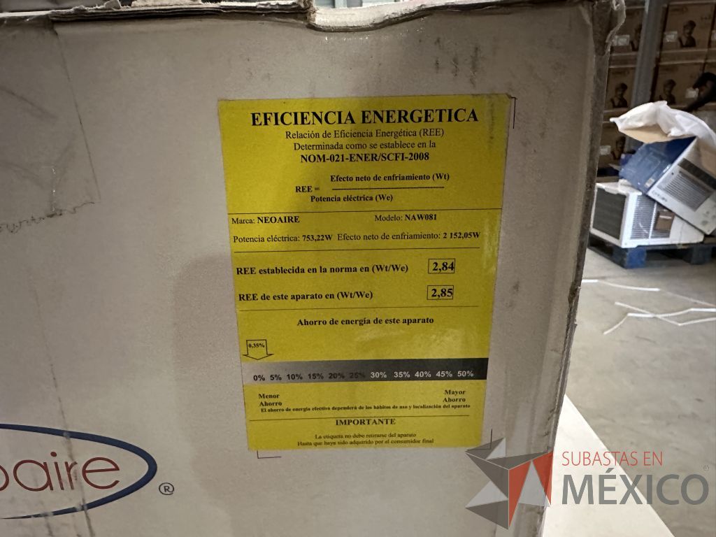 Lote 004 - Aire Acondicionado tipo Ventana NEOAIRE, Modelo: NAW081, 8000 BTU, 110-115v - Imagen 7