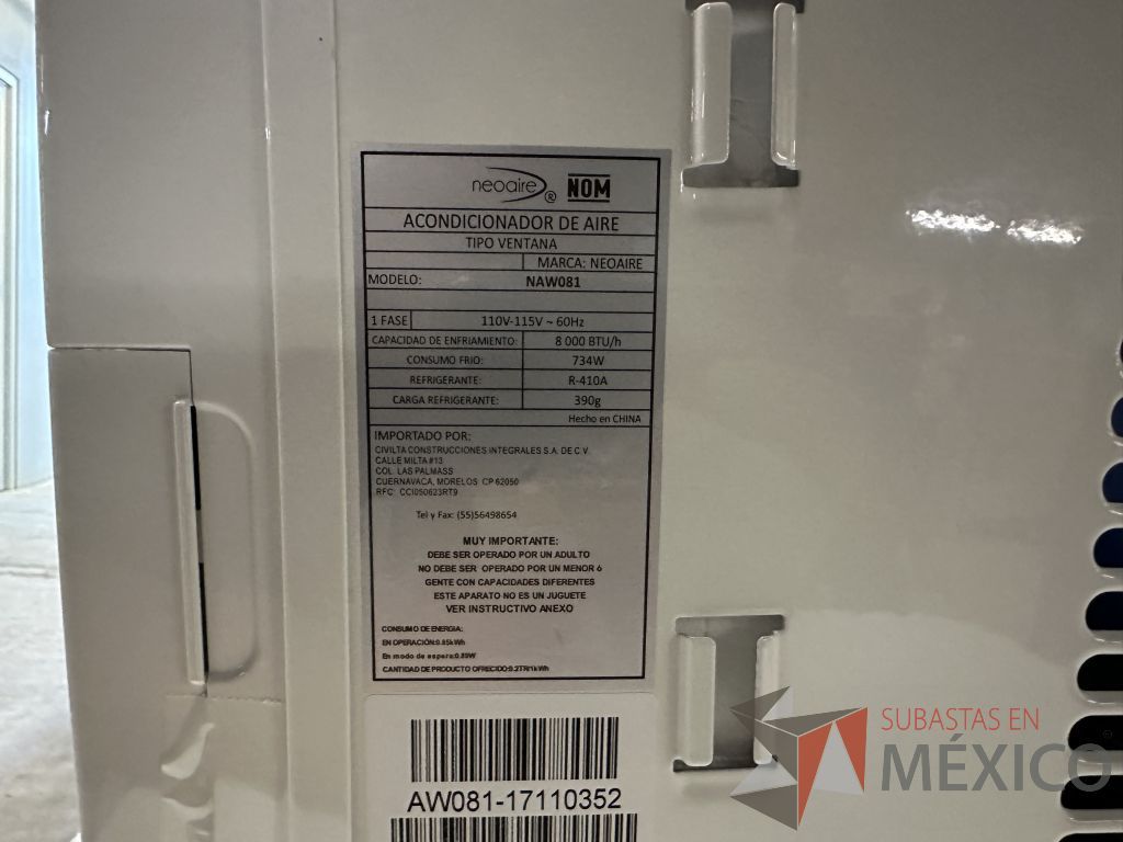 Lote 004 - Aire Acondicionado tipo Ventana NEOAIRE, Modelo: NAW081, 8000 BTU, 110-115v - Imagen 14
