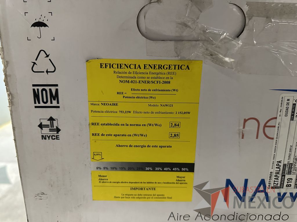 Lote 004 - Equipo de Aire Acondicionado tipo ventana Neoaire NAW121, 1 Ton, Frío, 110 Volts - Imagen 14