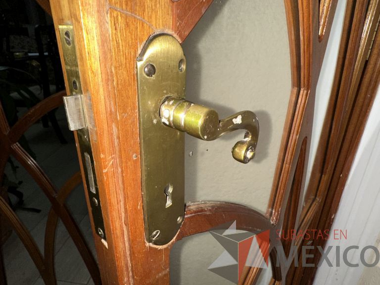 Lote 007 - Puerta de madera divida en 2 hojas, con vidrio, marco de madera. Todo en caoba. - Imagen 7