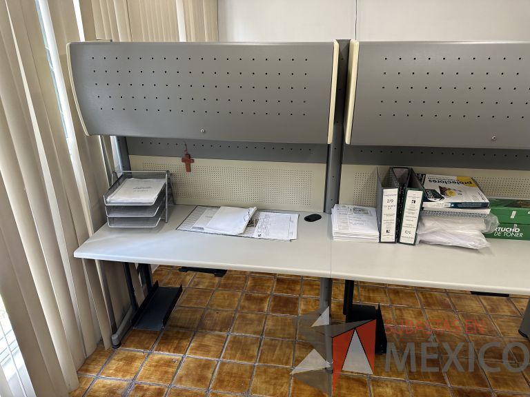 Lote 026 - Estación de trabajo para 2 perosnas con 2 gavetas con 1 puerta y base para poner CPU - Imagen 8