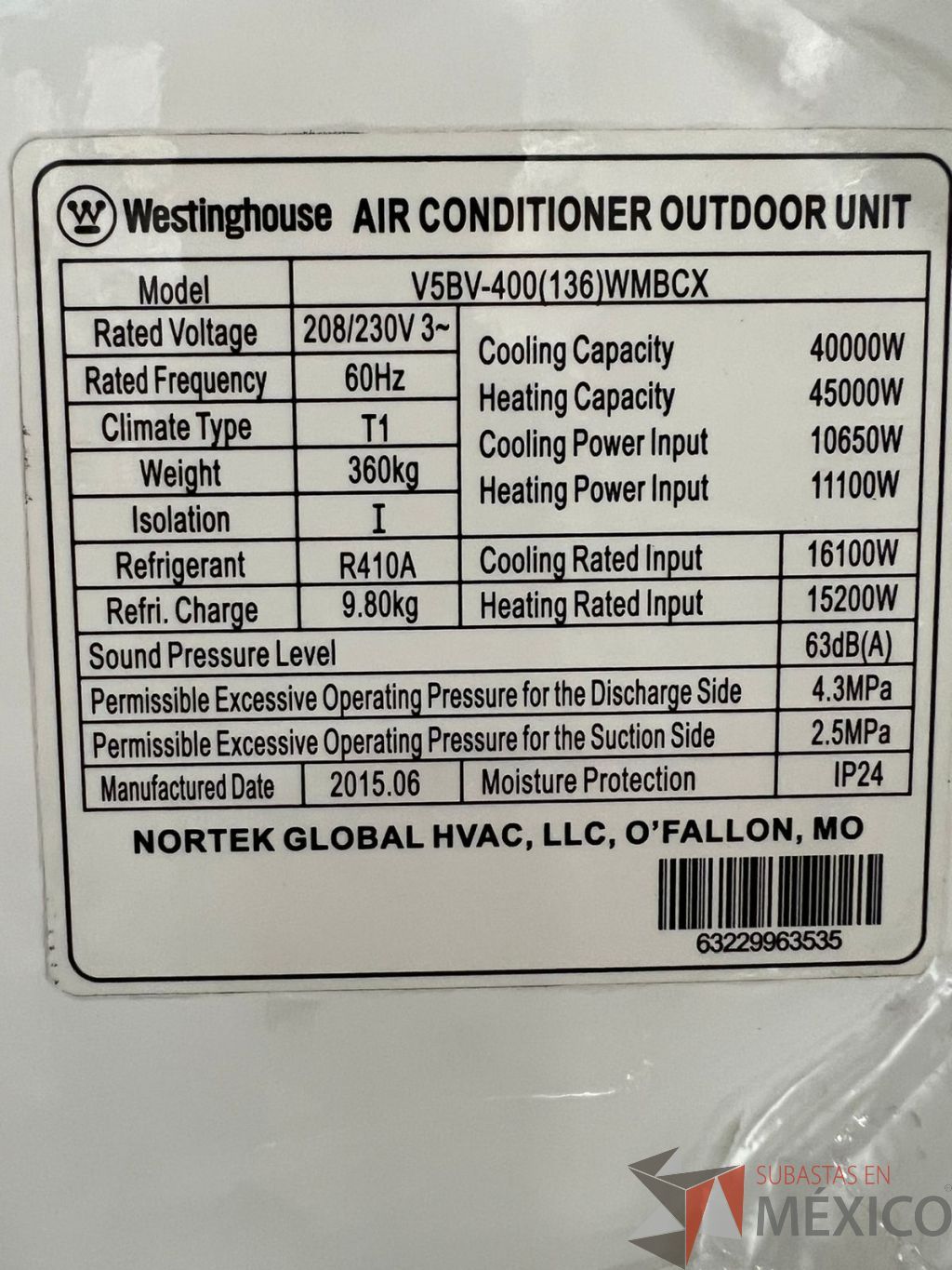 Lote 049 - 7 Equipos de aire acondicionado, Modelo V5BV-400(136)WMBCX - Imagen 2
