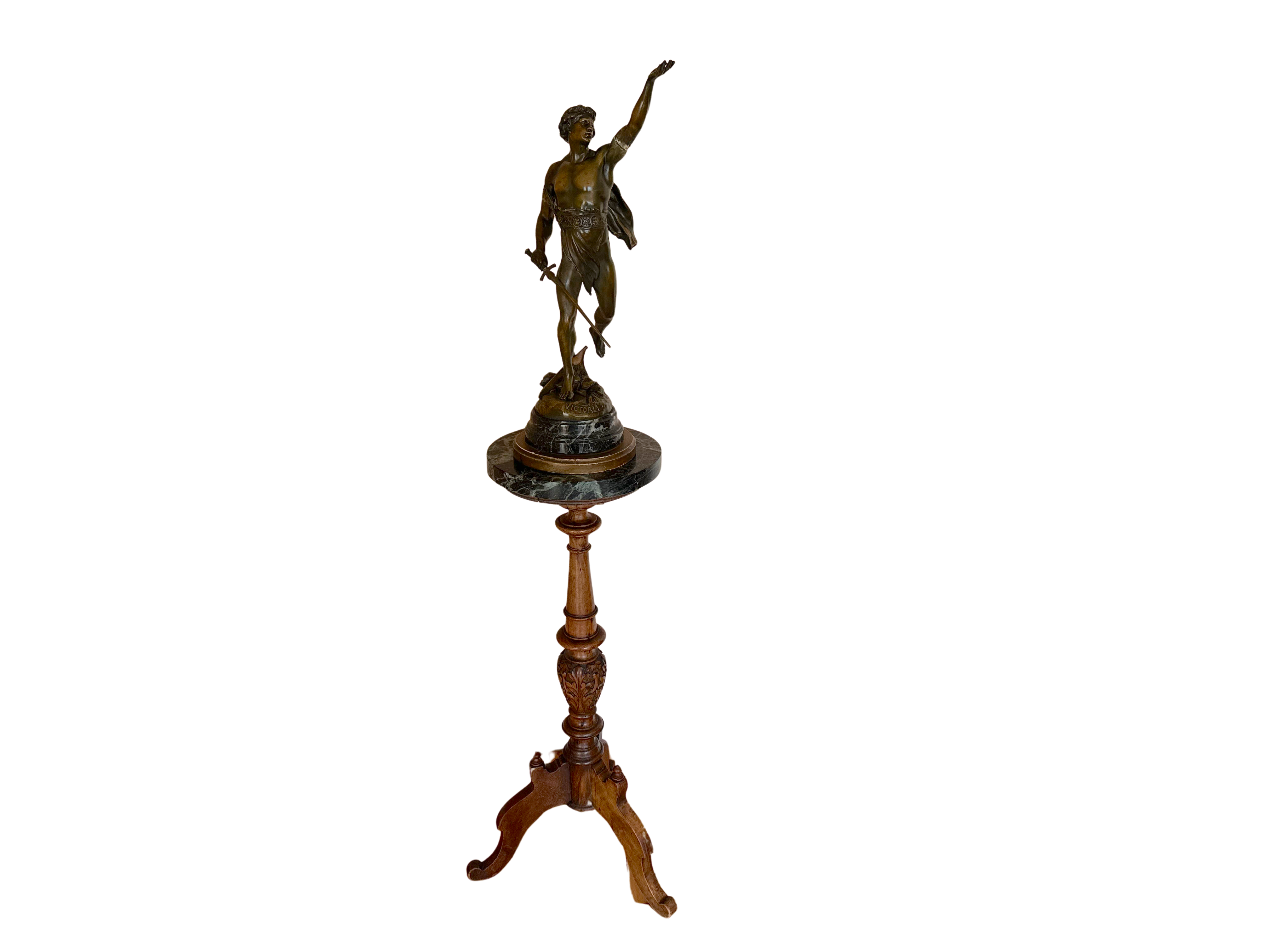 Lote 013 - Émile Louis Picault. Escultura de bronce fundido con base de mármol y madera realizada en París Francia. - Imagen 4